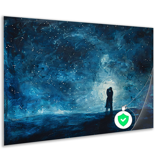 Romantisch paar onder sterrenhemel schilderij poster