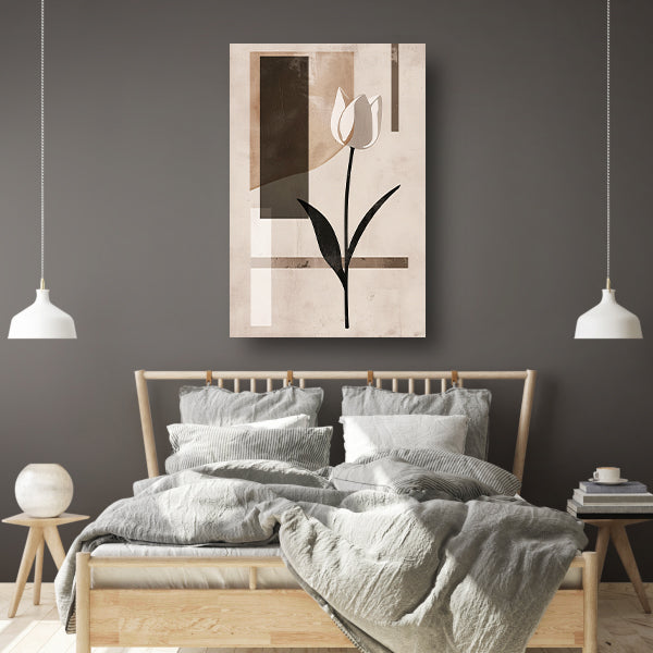 Abstracte Monochroom Tulp op Geometrische Achtergrond canvas