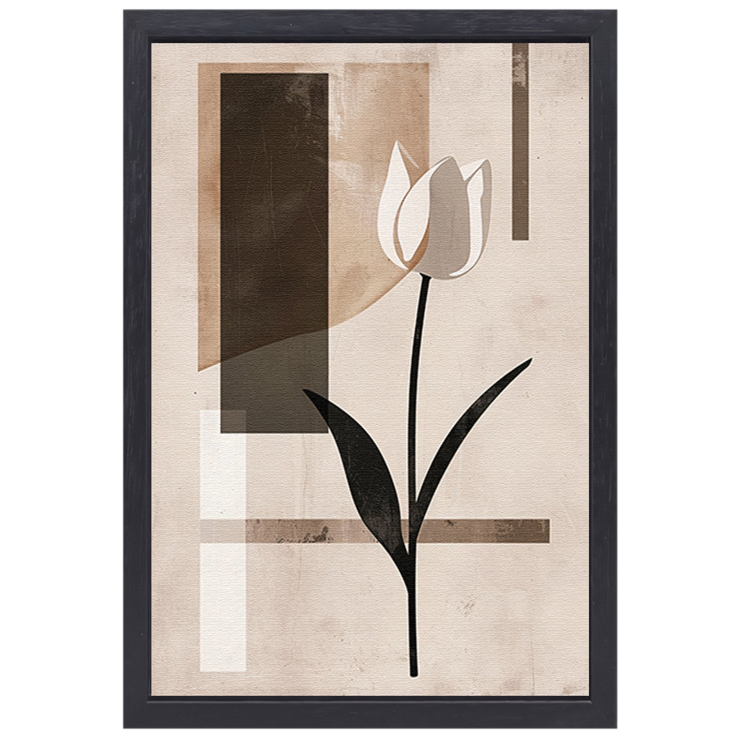 Abstracte Monochroom Tulp op Geometrische Achtergrond canvas met baklijst