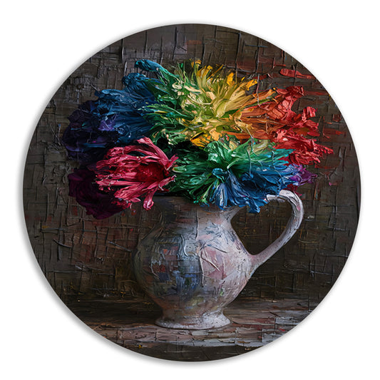 Kleurrijke Impressionistische Bloemen in Elegante Vaas aluminium muurcirkel