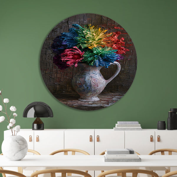 Kleurrijke Impressionistische Bloemen in Elegante Vaas forex muurcirkel