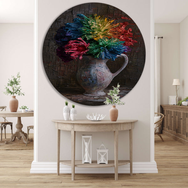 Kleurrijke Impressionistische Bloemen in Elegante Vaas forex muurcirkel