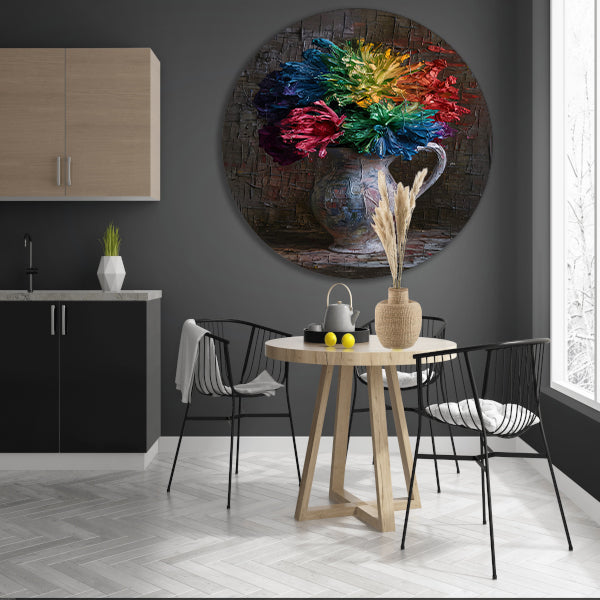 Kleurrijke Impressionistische Bloemen in Elegante Vaas forex muurcirkel