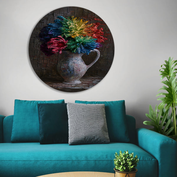 Kleurrijke Impressionistische Bloemen in Elegante Vaas forex muurcirkel
