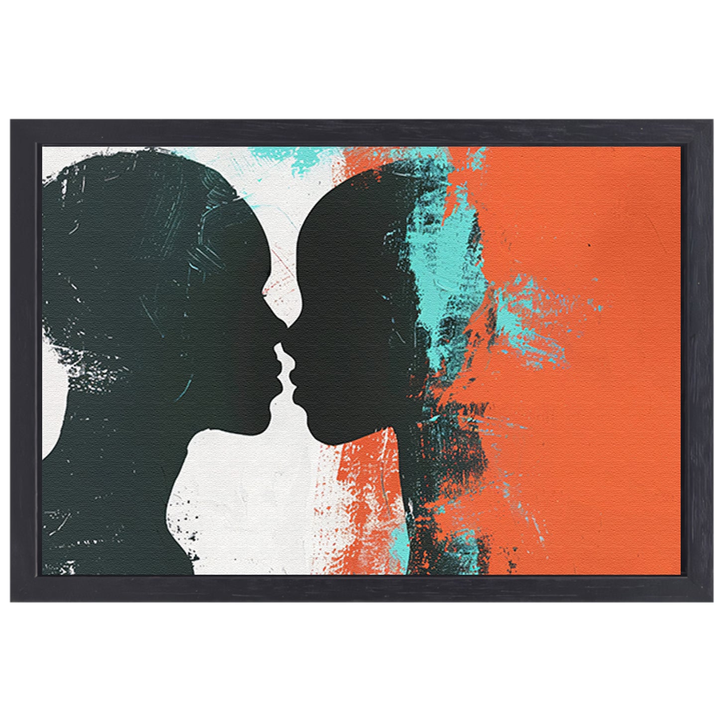 Abstracte silhouetten van een koppel in kleur canvas met baklijst