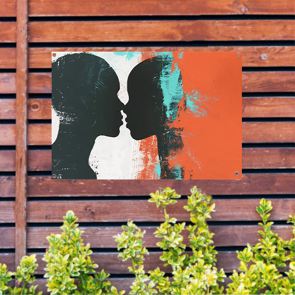 Abstracte silhouetten van een koppel in kleur tuinposter