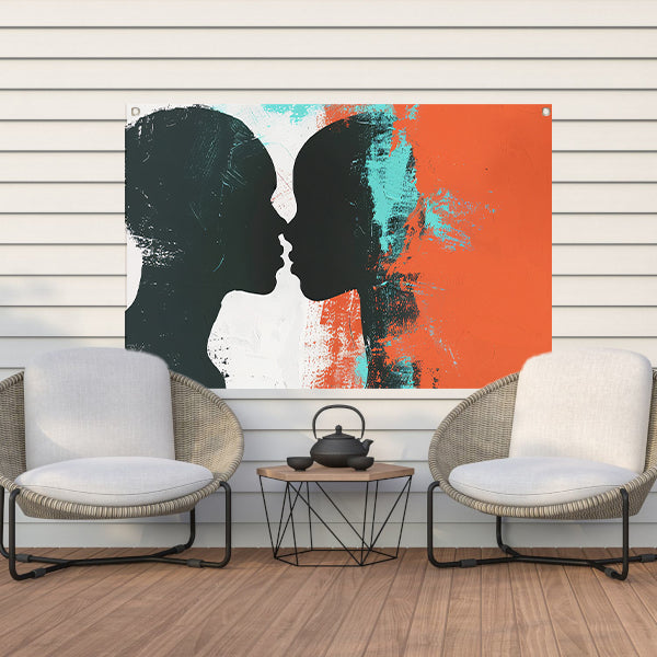 Abstracte silhouetten van een koppel in kleur tuinposter