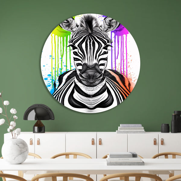 Kleurrijke Zebra Street Art Print aluminium muurcirkel