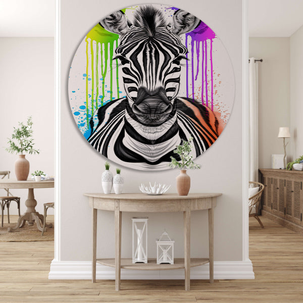Kleurrijke Zebra Street Art Print aluminium muurcirkel