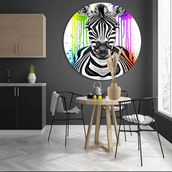 Kleurrijke Zebra Street Art Print aluminium muurcirkel