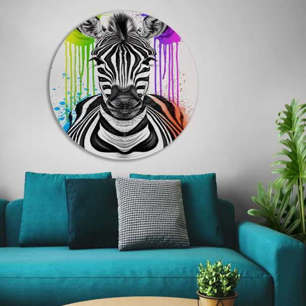 Kleurrijke Zebra Street Art Print aluminium muurcirkel