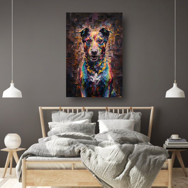 Expressieve kleurrijke hond in moderne kunst poster