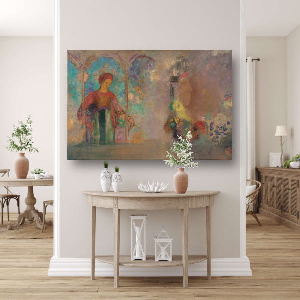 Vrouw in een gotische arcade - Odilon Redon poster