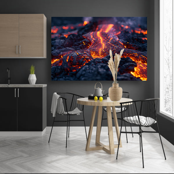Close-up van gloeiende lavastroom door vulkaan canvas