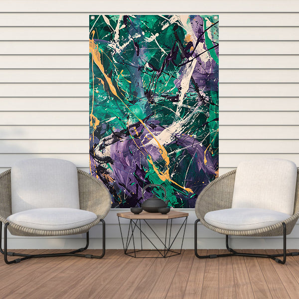 Kleurrijk abstract schilderij met dynamische lijnen tuinposter