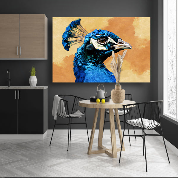 Gedetailleerde kleurrijke afbeelding van een pauw canvas met baklijst