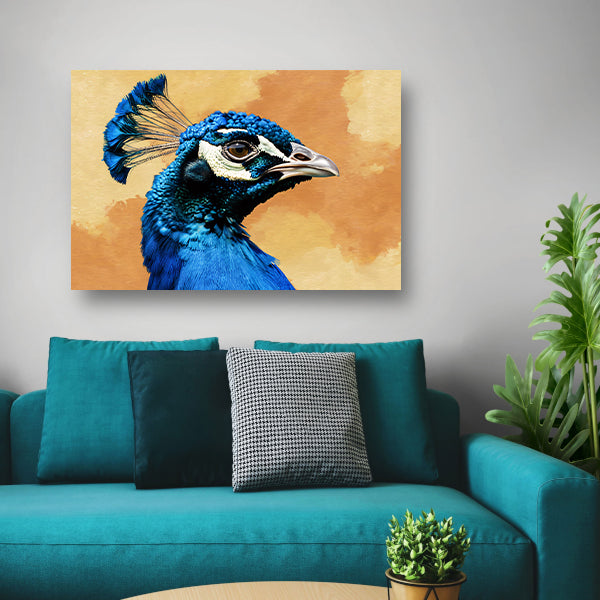 Gedetailleerde kleurrijke afbeelding van een pauw canvas met baklijst