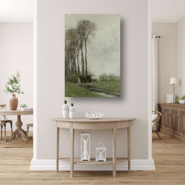 Paarden bij het hek - Anton Mauve canvas