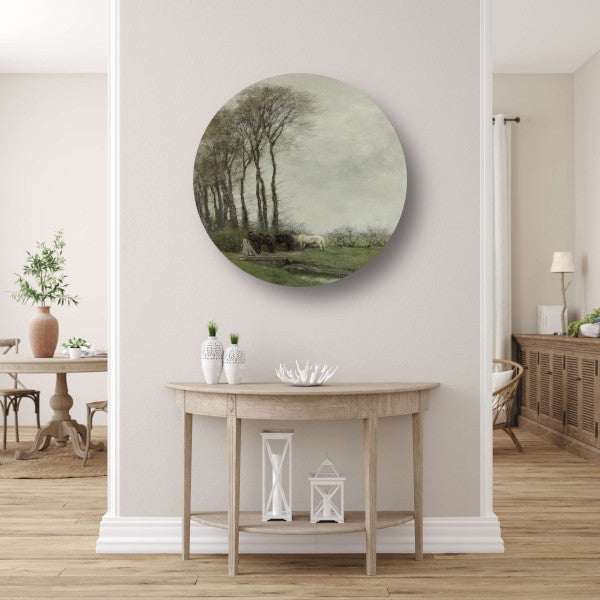 Paarden bij het hek - Anton Mauve aluminium muurcirkel