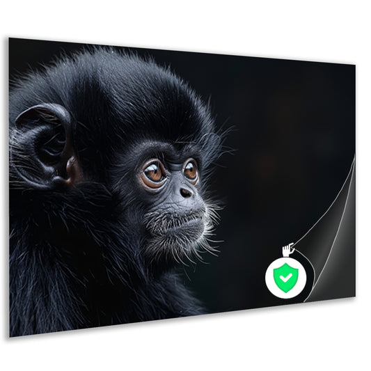 Zwart-wit portret van een contemplatieve aap poster