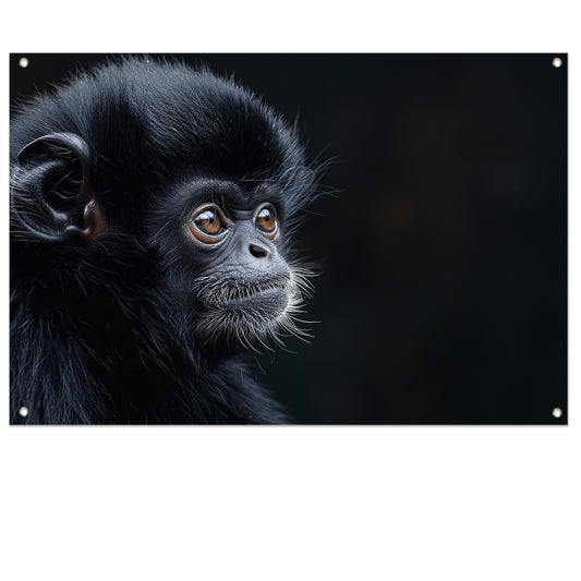 Zwart-wit portret van een contemplatieve aap tuinposter