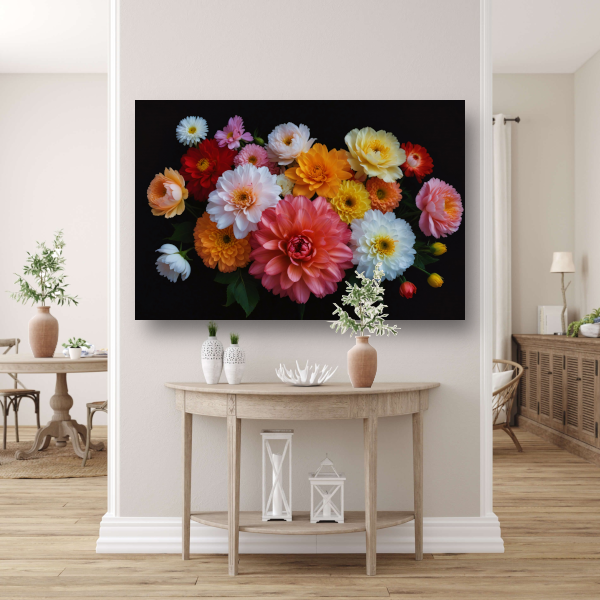 Diverse Kleurrijke Bloemen op Donkere Achtergrond acrylglas