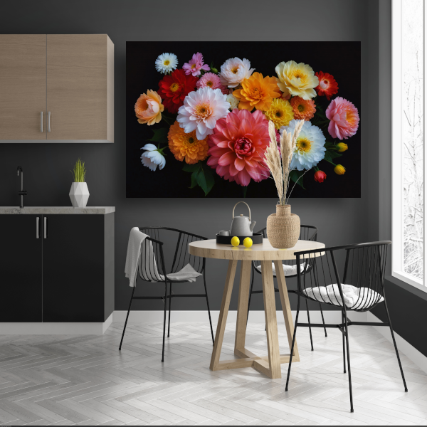 Diverse Kleurrijke Bloemen op Donkere Achtergrond acrylglas