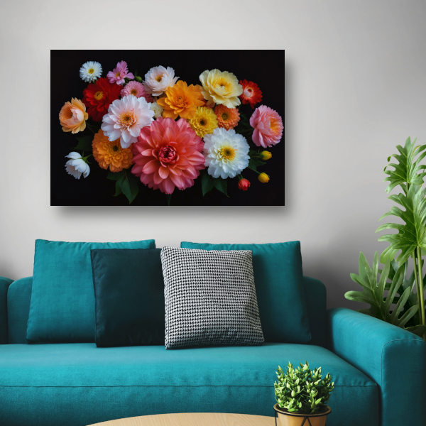 Diverse Kleurrijke Bloemen op Donkere Achtergrond acrylglas