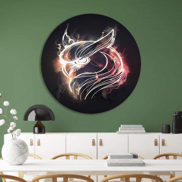 Uil van Vuur en Schaduw - Krachtige Kunst aluminium muurcirkel