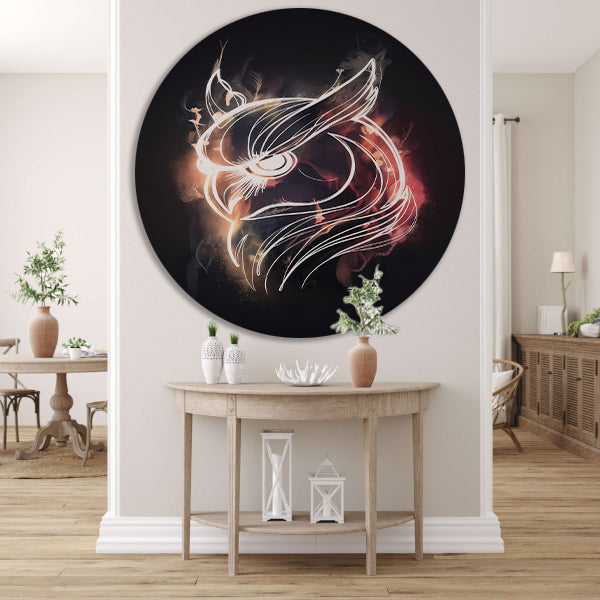 Uil van Vuur en Schaduw - Krachtige Kunst aluminium muurcirkel