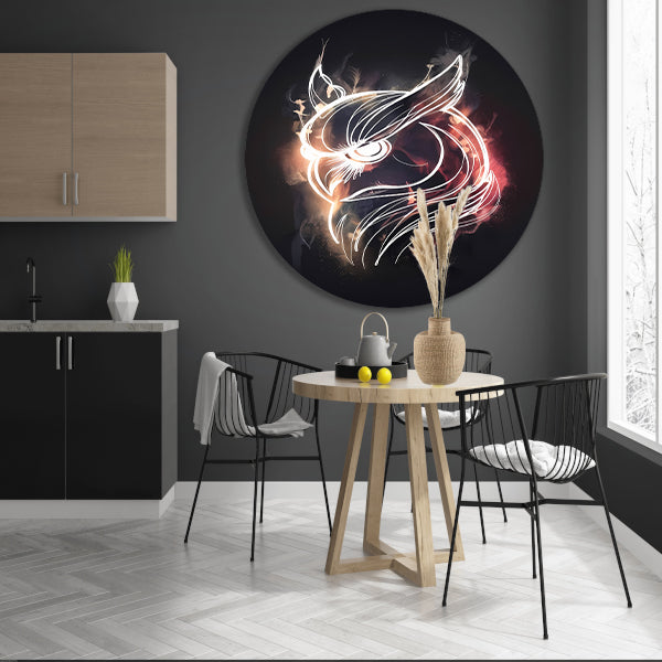 Uil van Vuur en Schaduw - Krachtige Kunst aluminium muurcirkel