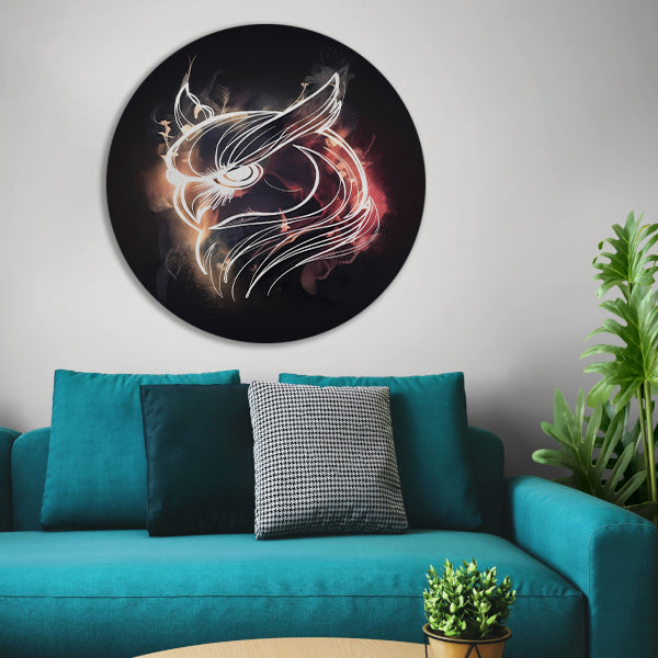 Uil van Vuur en Schaduw - Krachtige Kunst aluminium muurcirkel