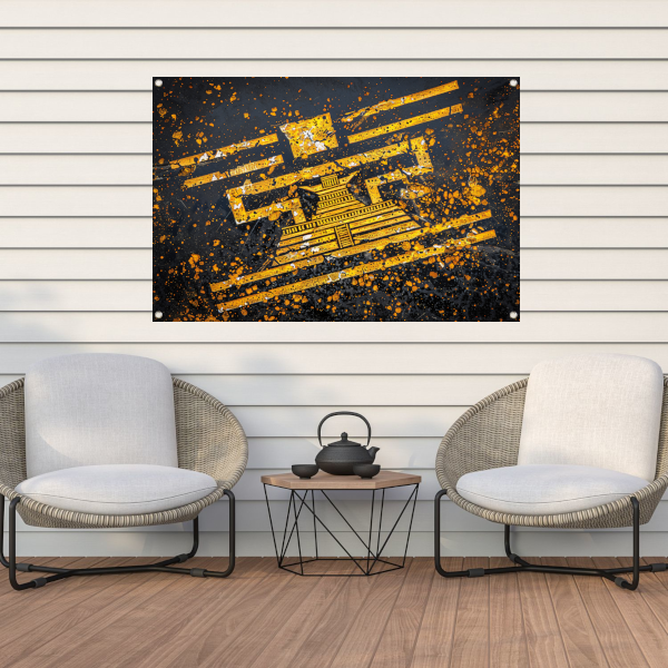 Minimalistische Gele Piramide tuinposter