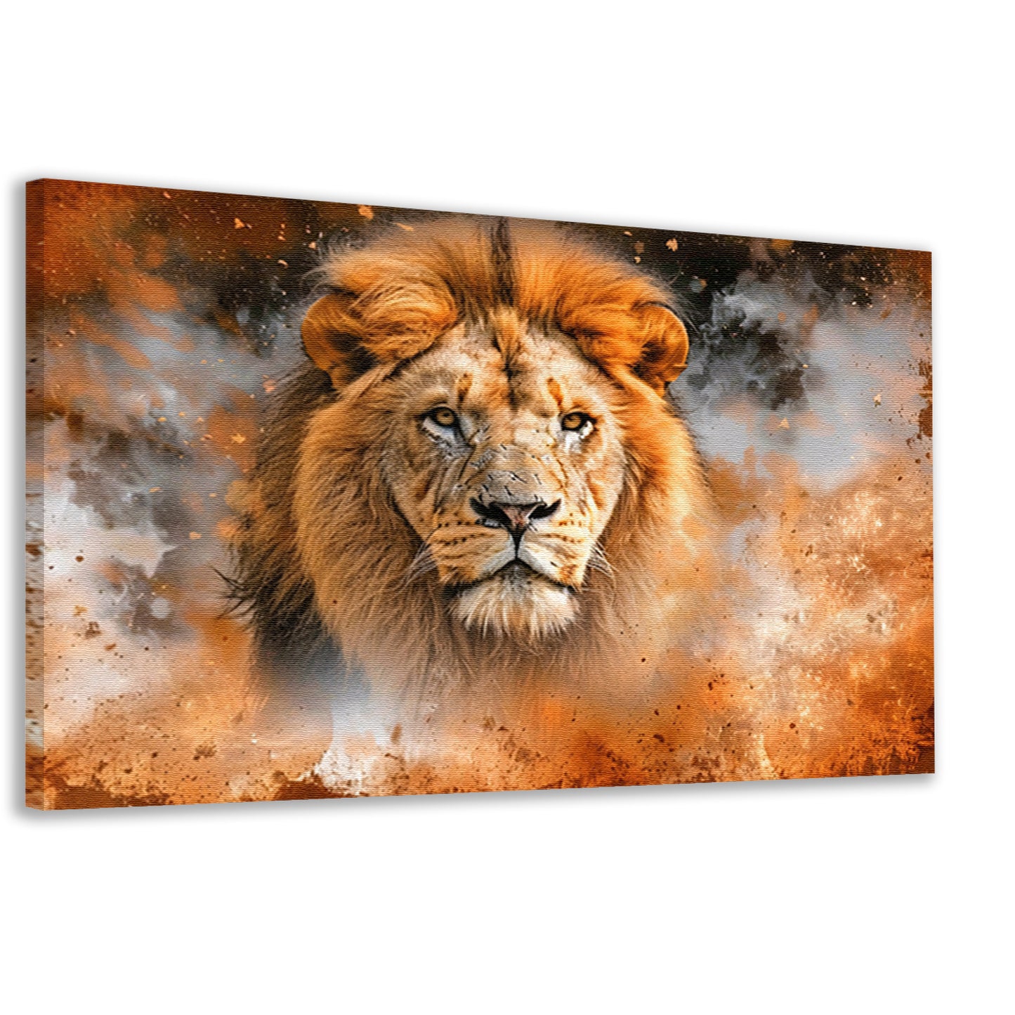 Leeuw in vurige storm kunstwerk canvas