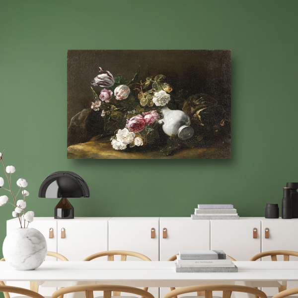 Stilleven met bloemen en een omgevallen kruik - Jan Fyt poster