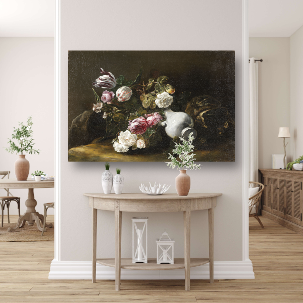 Stilleven met bloemen en een omgevallen kruik - Jan Fyt poster