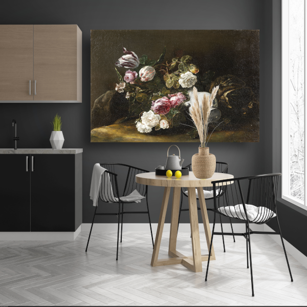 Stilleven met bloemen en een omgevallen kruik - Jan Fyt poster