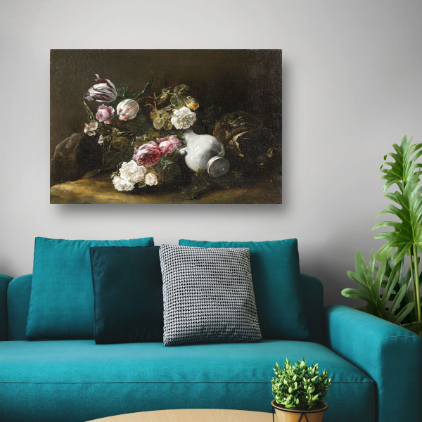 Stilleven met bloemen en een omgevallen kruik - Jan Fyt poster