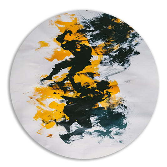 Expressieve abstracte kunst met silhouetten aluminium muurcirkel