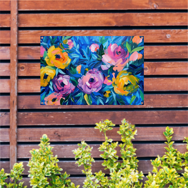 Kleurrijke Abstracte Impressie van Bloemen in Kunst tuinposter