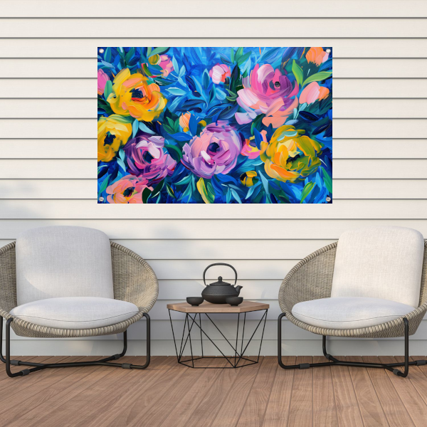Kleurrijke Abstracte Impressie van Bloemen in Kunst tuinposter