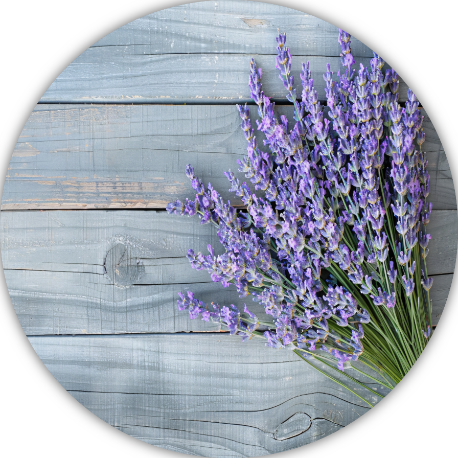 Lavendel op houten tafel aluminium muurcirkel