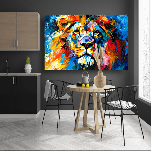 Kleurrijk abstract leeuw schilderij voor interieur canvas