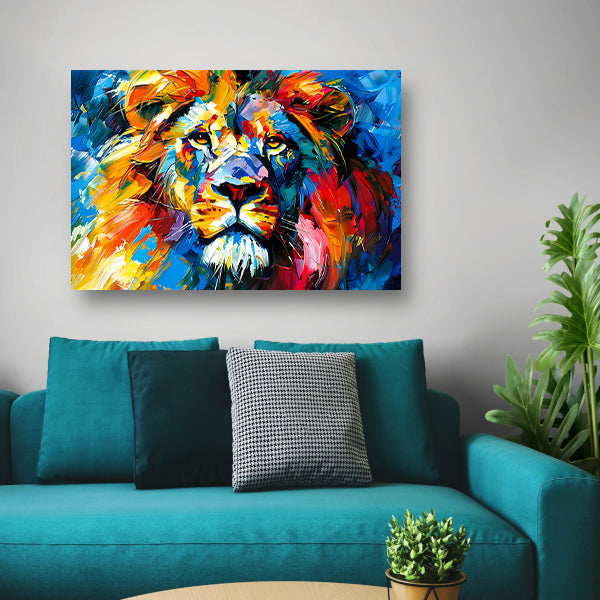 Kleurrijk abstract leeuw schilderij voor interieur canvas