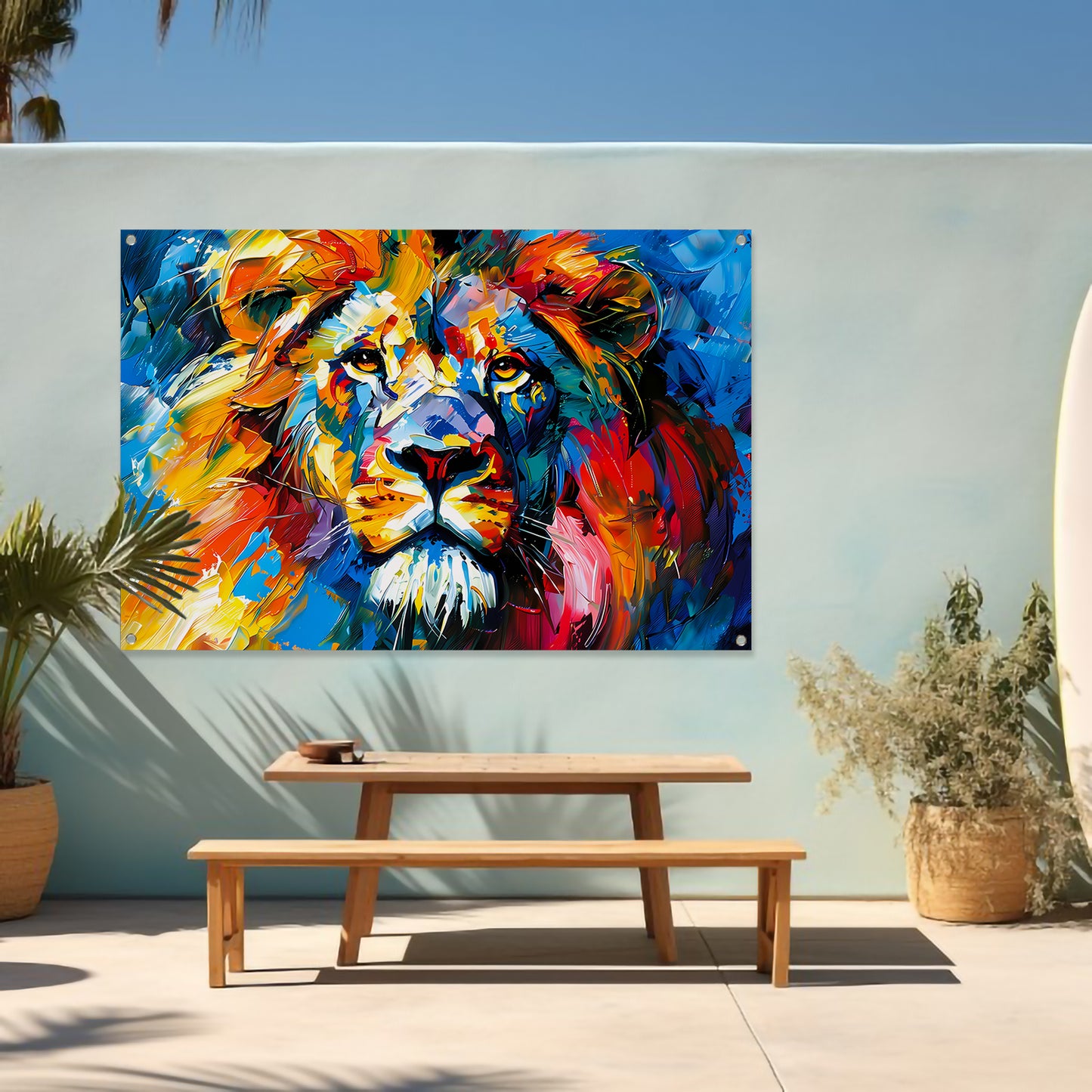 Kleurrijk abstract leeuw schilderij voor interieur tuinposter