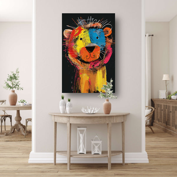 Abstracte Kleurrijke Leeuw Schilderij poster