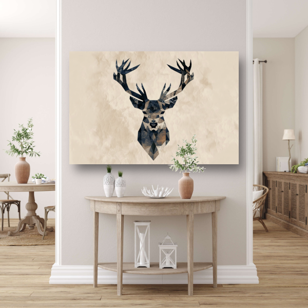 Geometrisch Abstract Hert in Stijlvolle Tinten canvas met baklijst