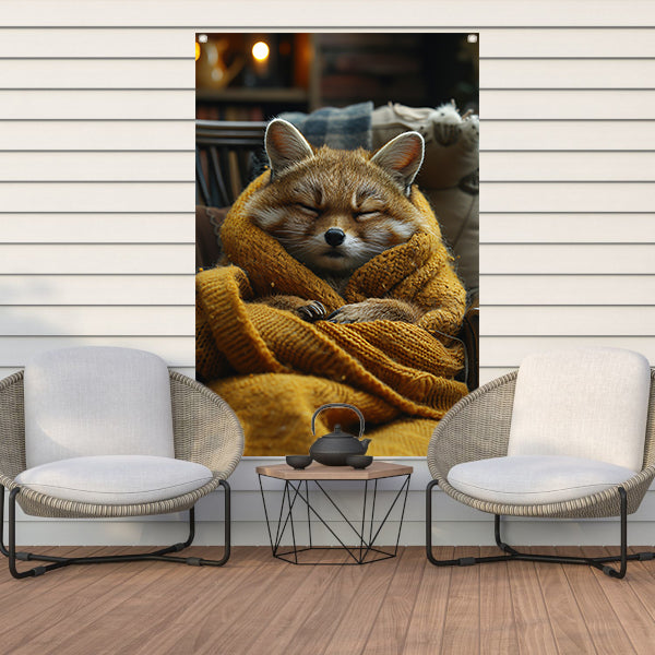 Vos knus in deken op stoel tuinposter