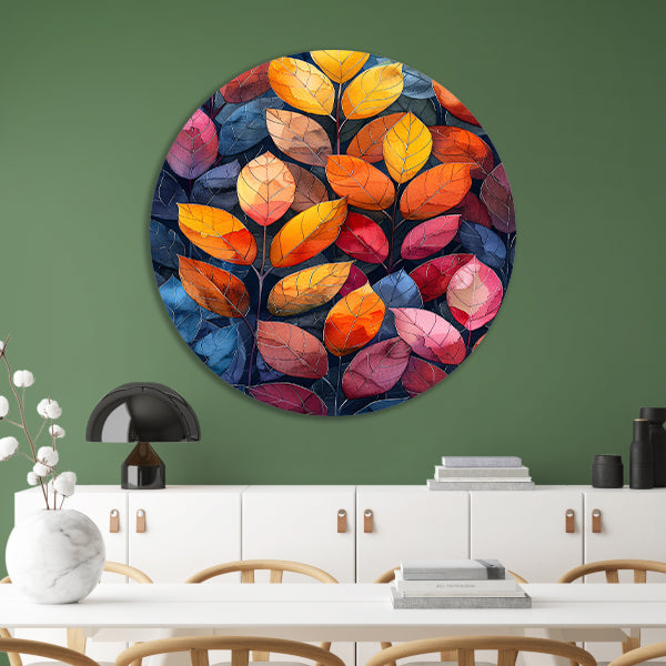 Kleurrijk Herfstbladeren in Abstract Stijl aluminium muurcirkel