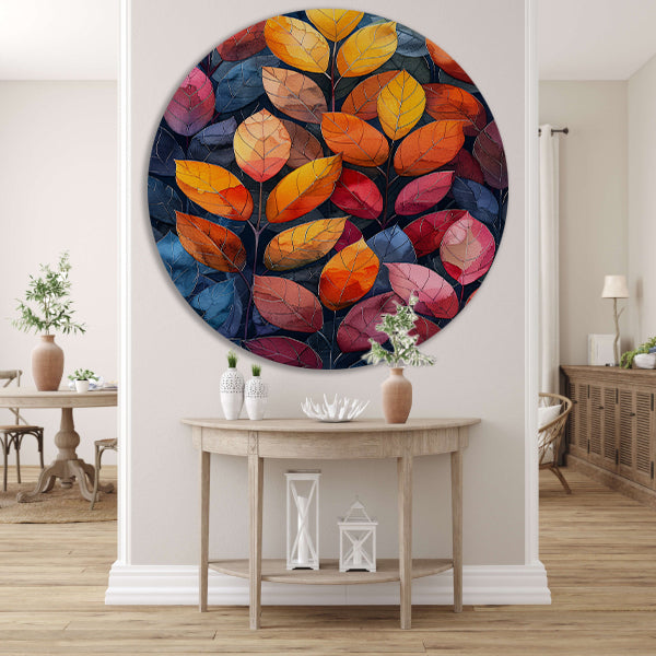 Kleurrijk Herfstbladeren in Abstract Stijl aluminium muurcirkel